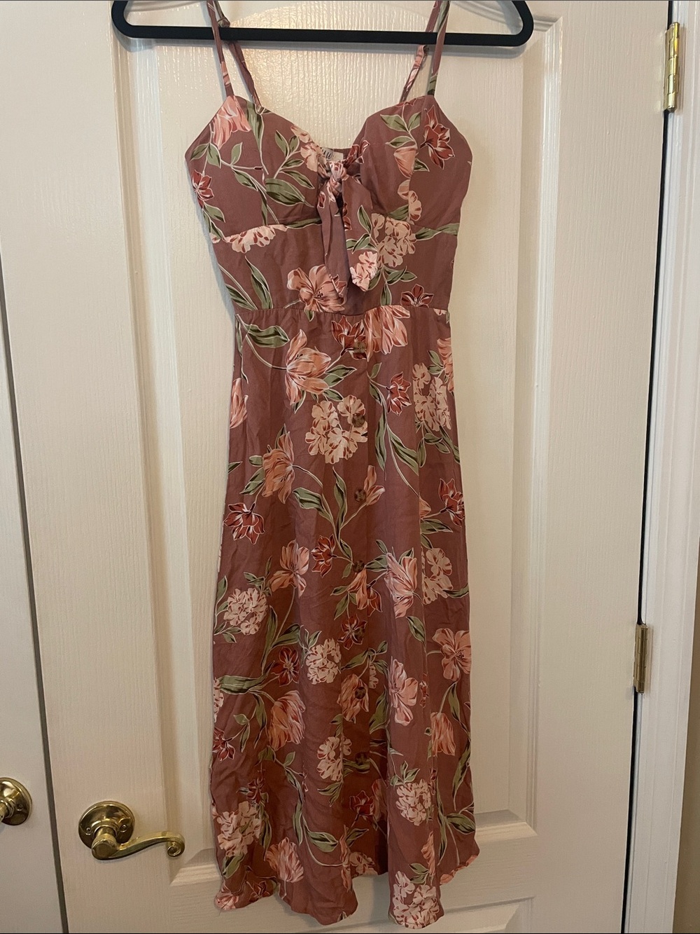 AUW Mauve Pink Floral Spaghetti-Strap Midi Dress - Picture 1 of 5